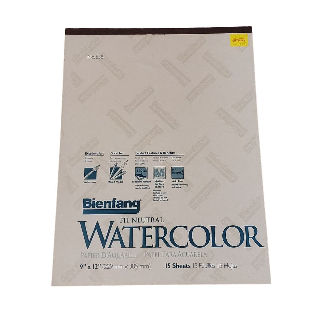Vintage 1996 Bienfang PH Neutral Watercolor Paper 9" x 12" New